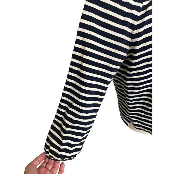 J Crew Top Small Navy White Striped Peasant Classic Nautical Coastal Vacation - Picture 7 of 15